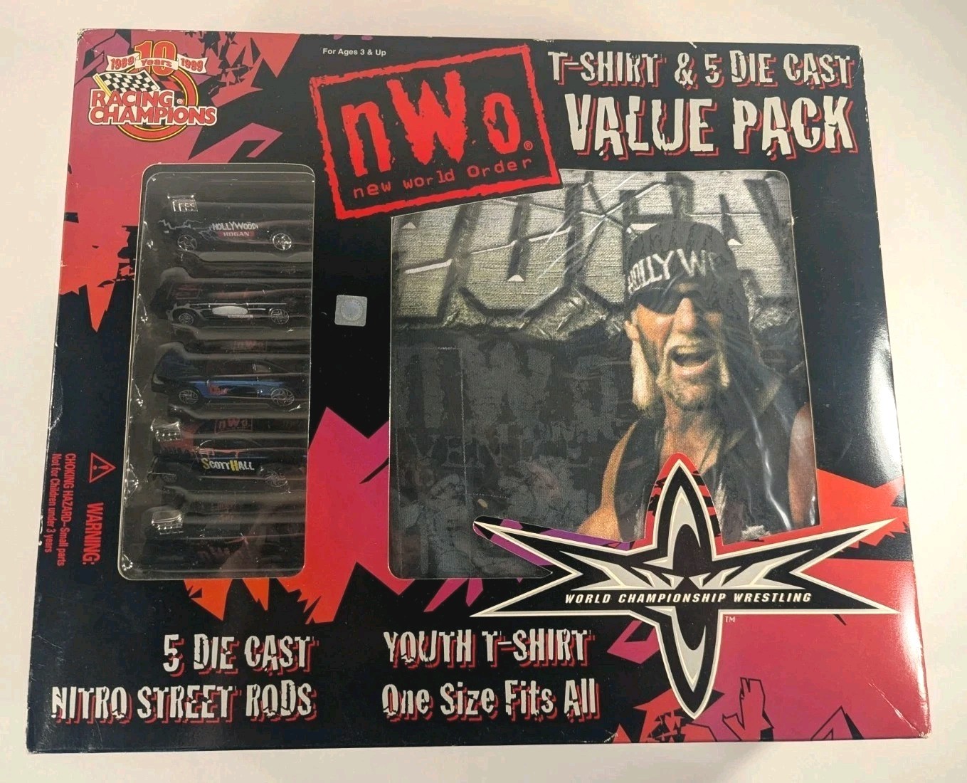 NEW 1999 WCW NWO Racing Champions Hulk Hogan Youth T-Shirt & 5 Die Cast Cars Set