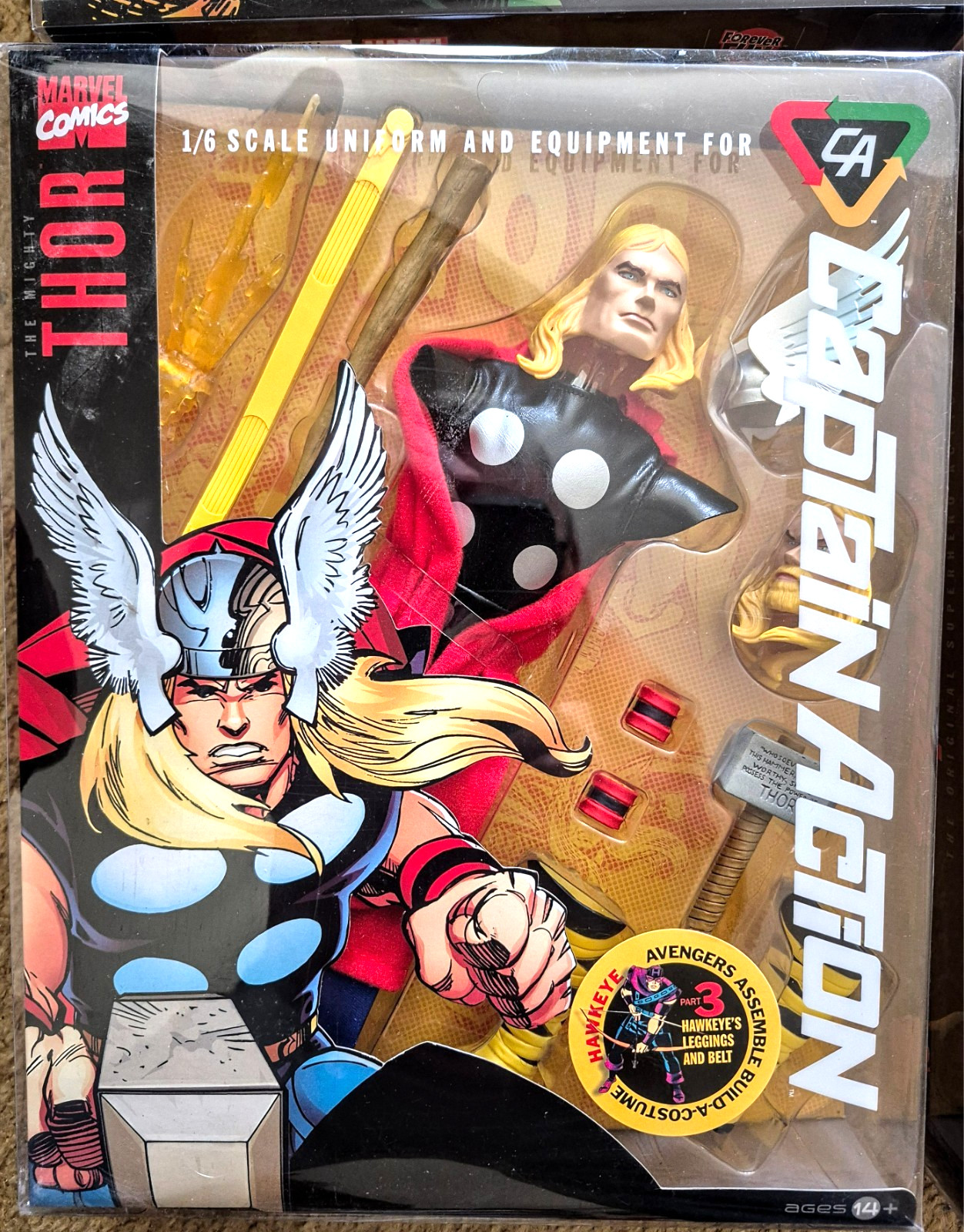 CAPTAIN ACTION ROUND 2 FIGURES AND SIX MARVEL COSTUMES MINT IRON MAN HAWKEYE
