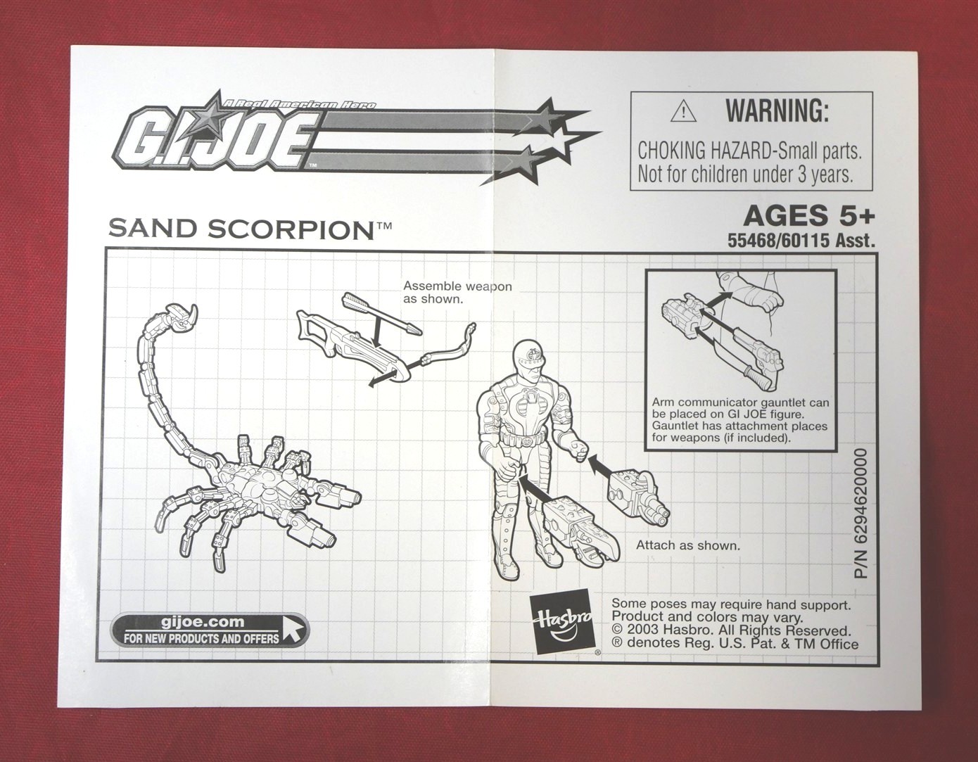 GI Joe Valor vs. Venom Sand Scorpion Instruction Sheet v1 2004 Original Insert