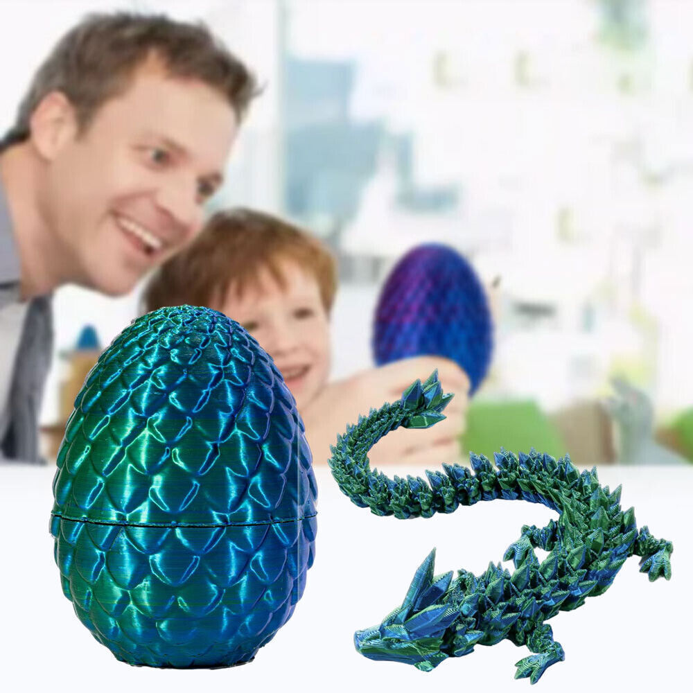 Easter Gift 3D Printed Dragon w/Egg Crystal Dragon Fidget Toys Full Articulated