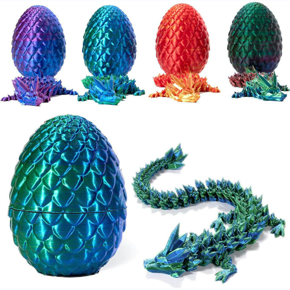 Easter Gift 3D Printed Dragon w/Egg Crystal Dragon Fidget Toys Full Articulated