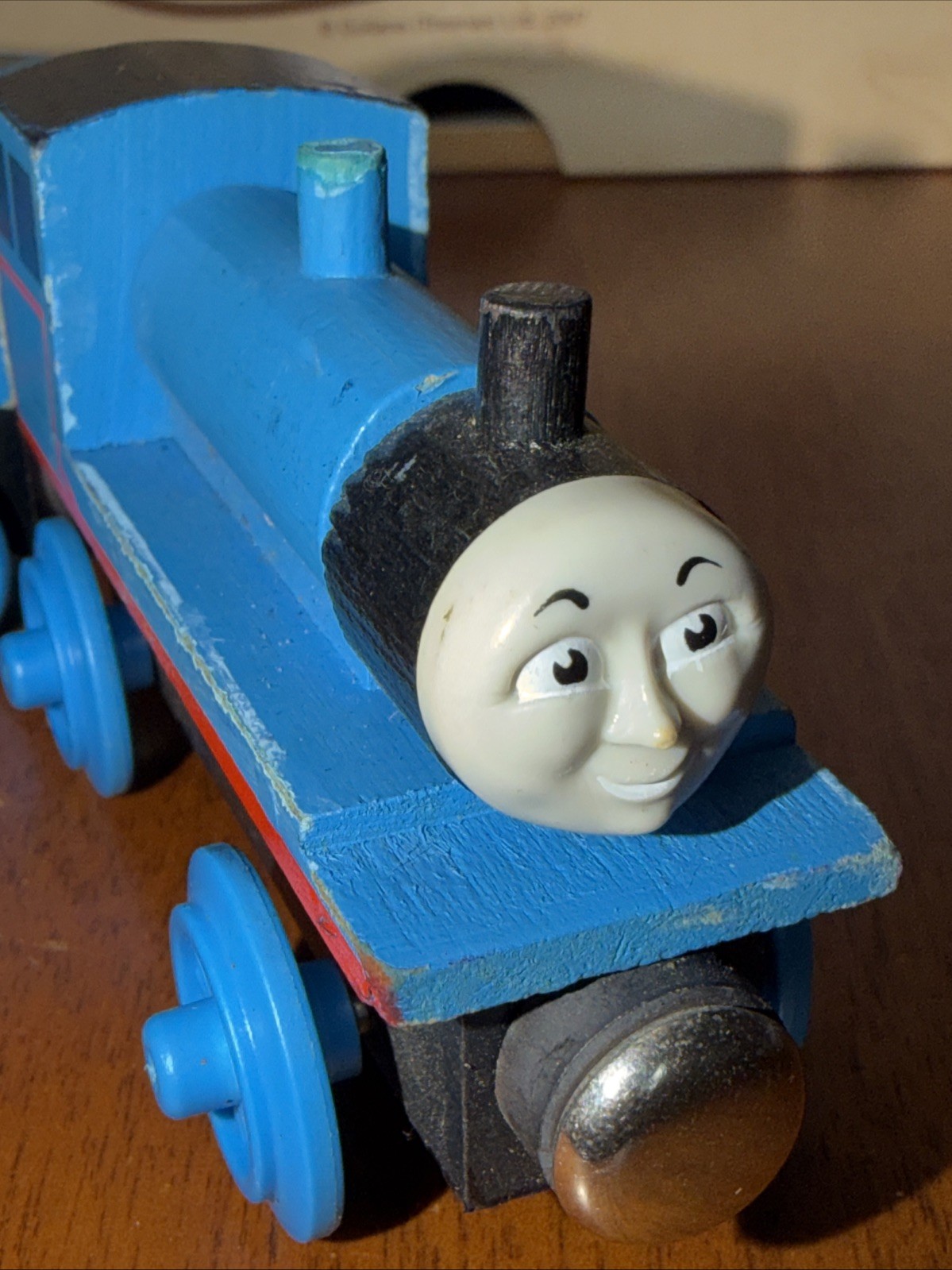 V1 EDWARD ! THOMAS FRIENDS TRAIN WOODEN RAILWAY ! 1992 PAINTED EYES Solid Coal