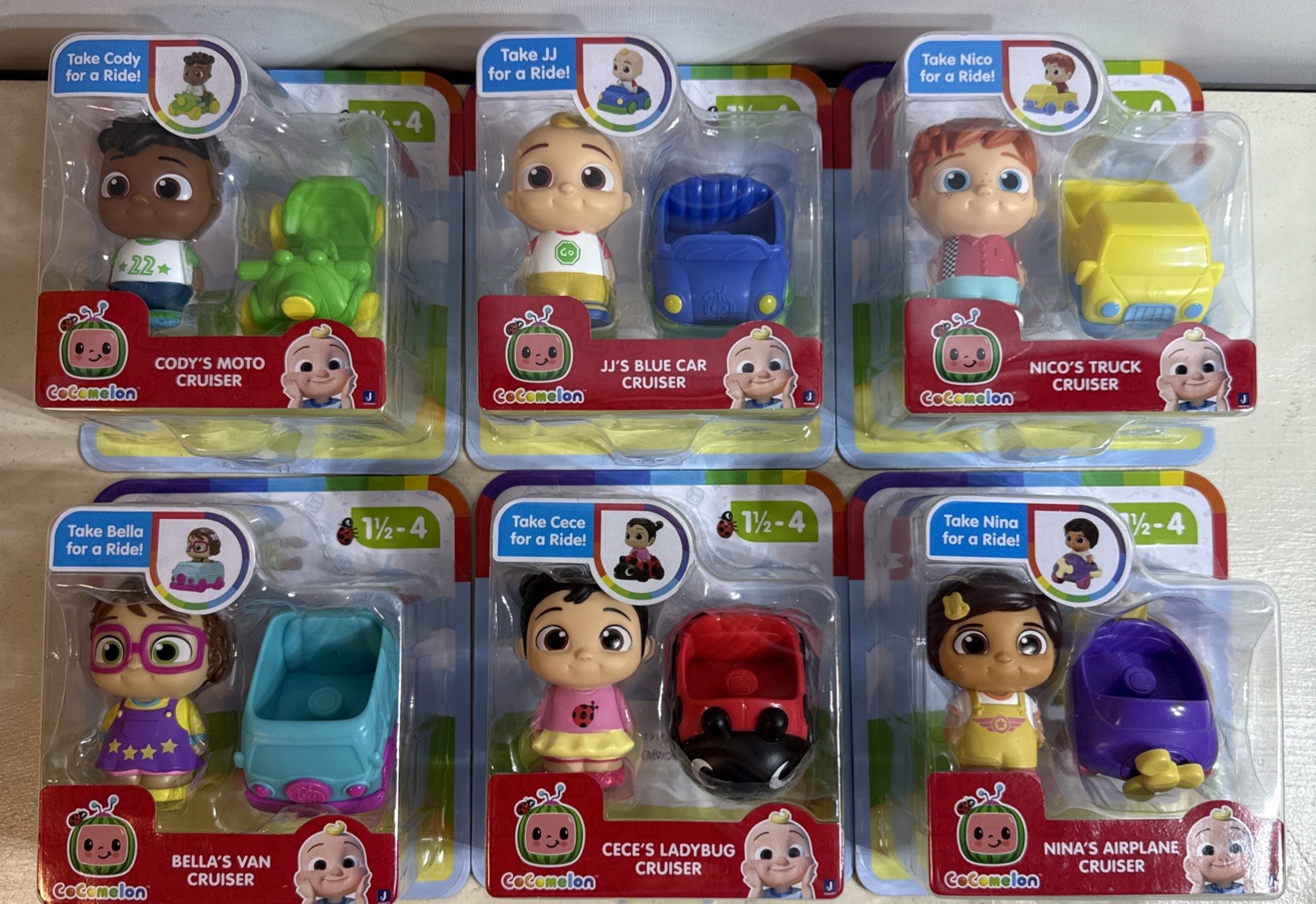 6pc Cocomelon Cruiser Set ~ JJ, Nico, Nina, Cody, Bella, & Cece NEW