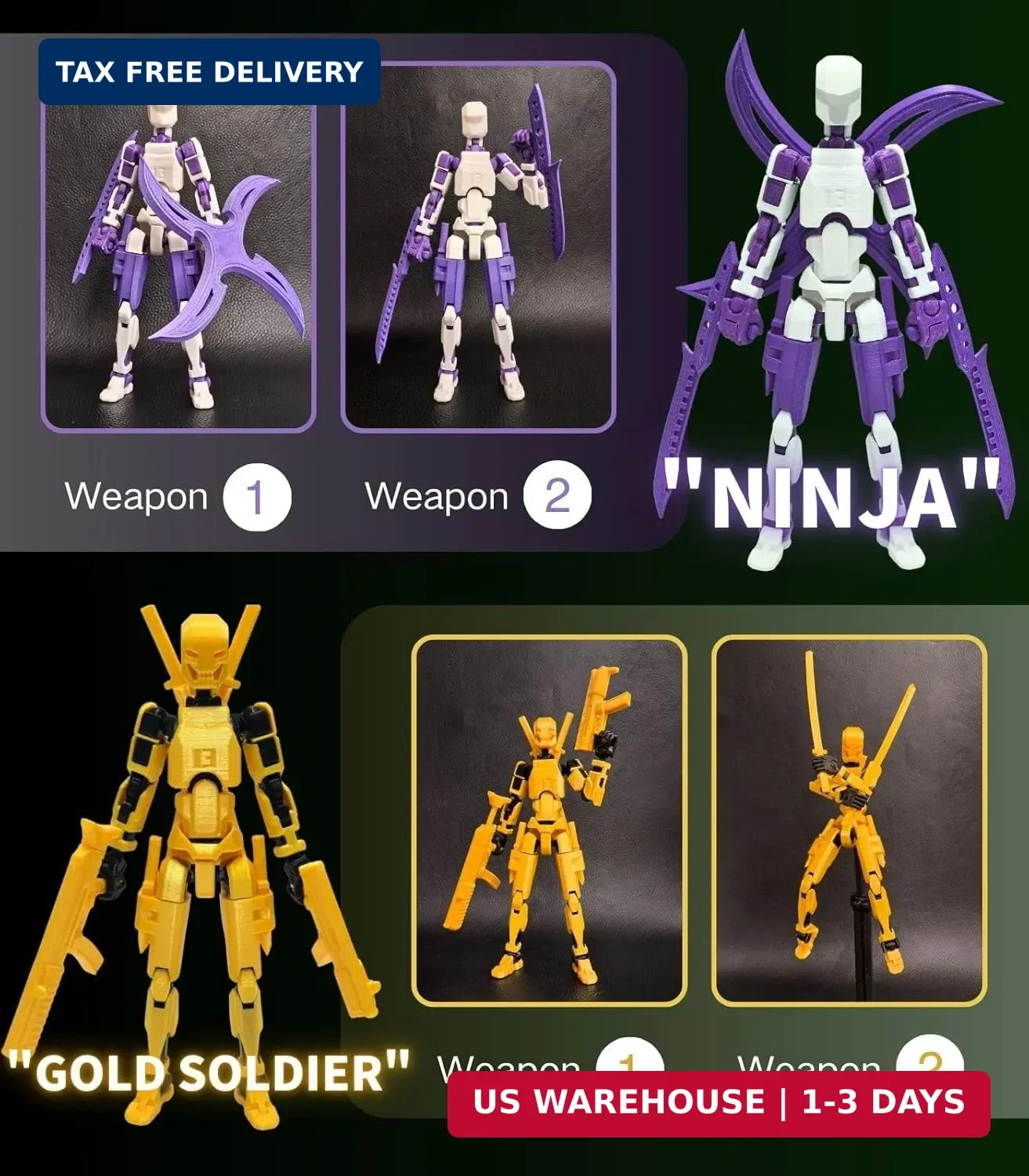 4-Pack T13 Action Figure Set,7 Inch Multi-Colored Titan 13 Robot, Dummy 13, 3D P