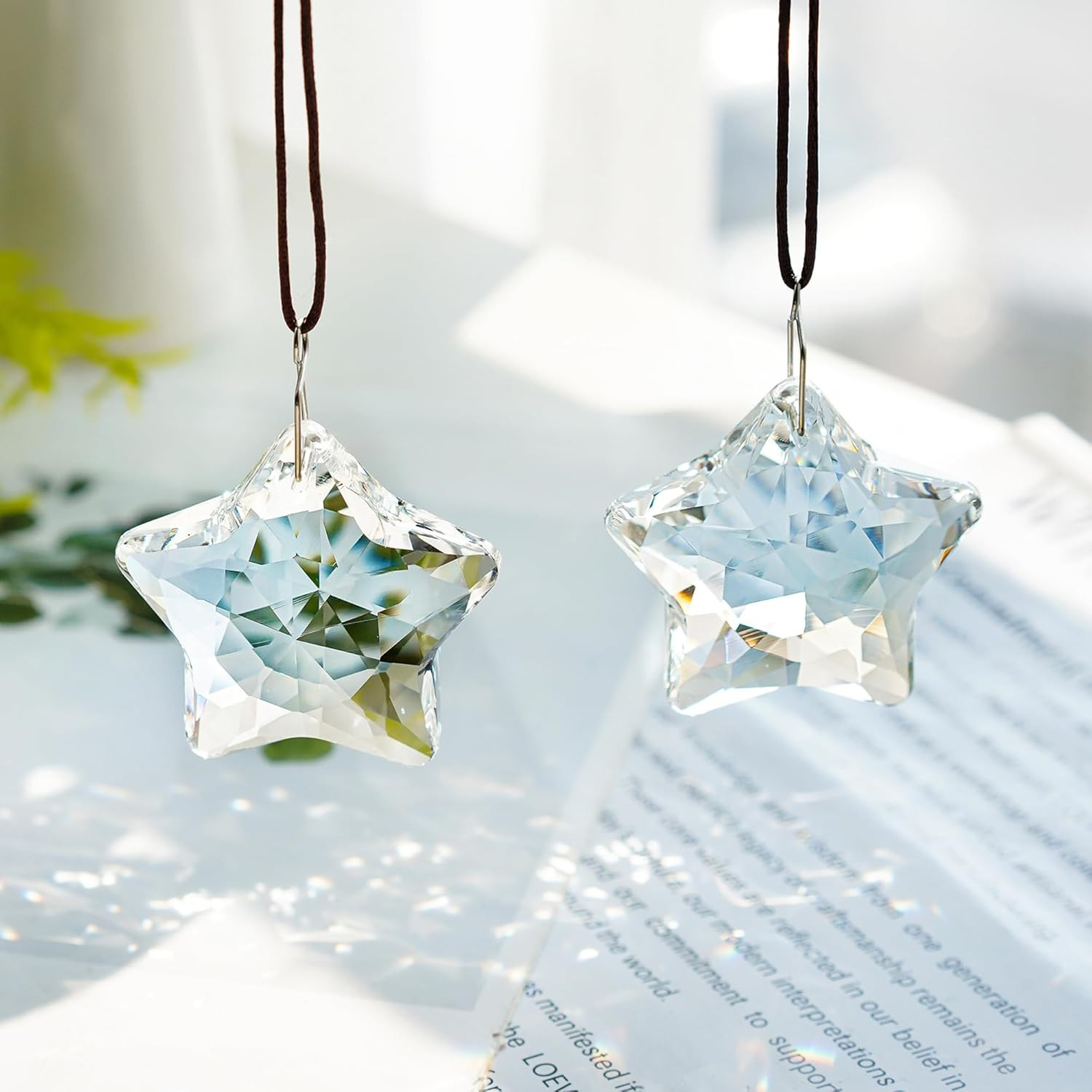 2 Pcs 2&Prime; Crystal Sun Catcher Prisms for Windows Star Chandelier Crystals Clea…