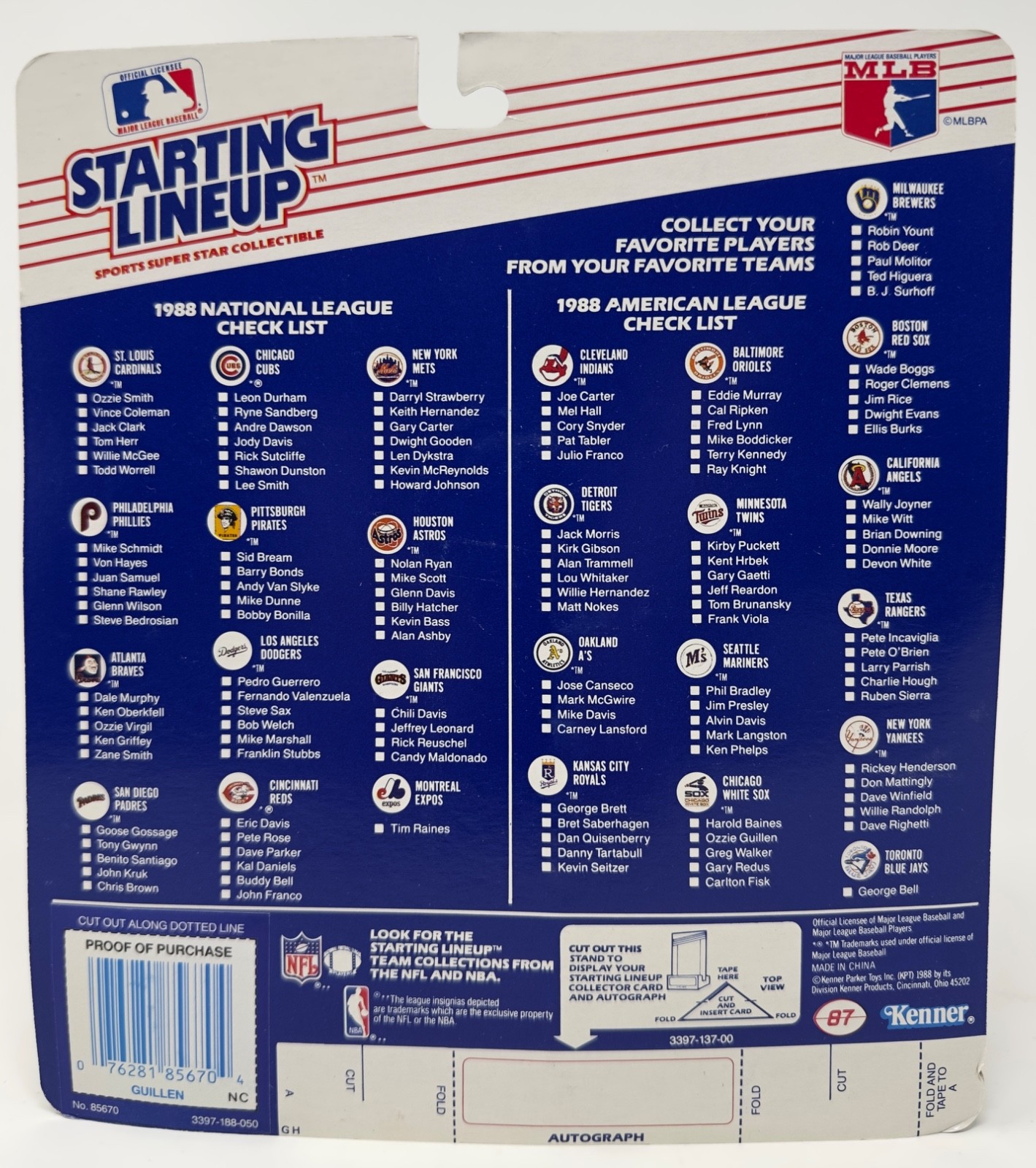1988 KENNER STARTING LINEUP MLB BASEBALL OZZIE GUILLEN CHICAGO WHITE SOX MOC