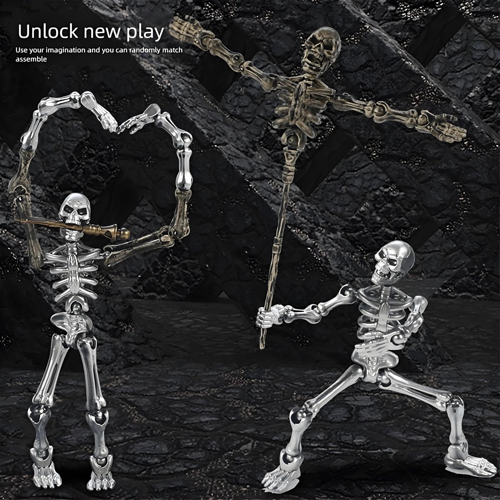 6 Pack T13 Skeleton Action Figures Glow in The Dark Blue Multi-Jointed Posable