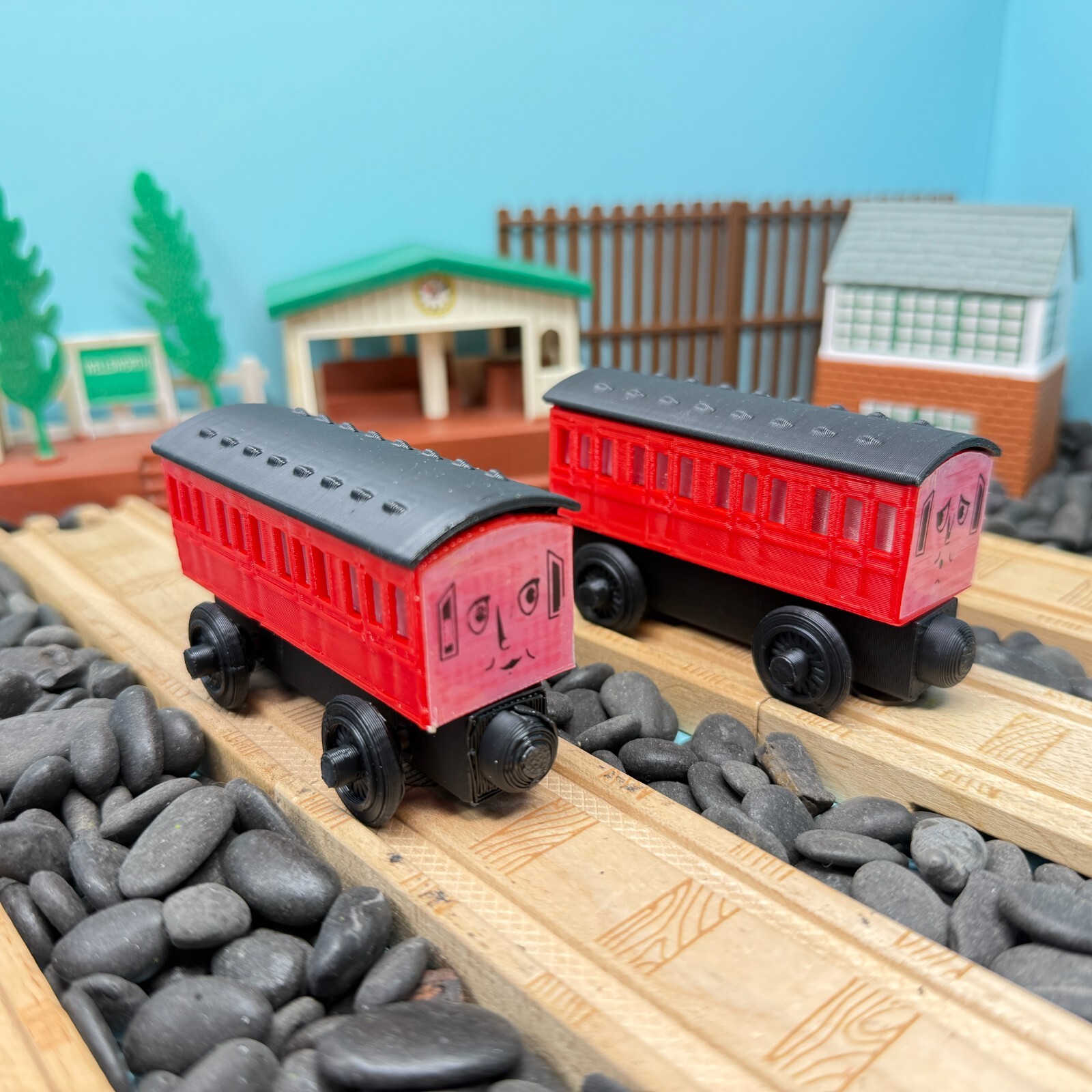 Wooden Railway Passenger Train Custom Made Annie & Clarabel Thomas Friends RED