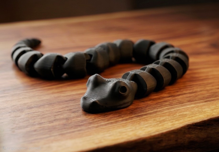 3D Printed Articulated Snake – Flexible Fidget Toy – Desk Pet – Black 9.5-Inch