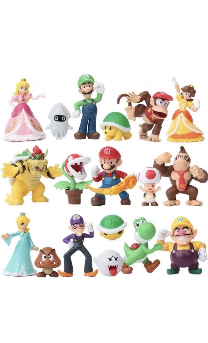 18 Pcs Set Super Mario Bros Toy Figures Luigi Toad Yoshi Cake Toppers Party