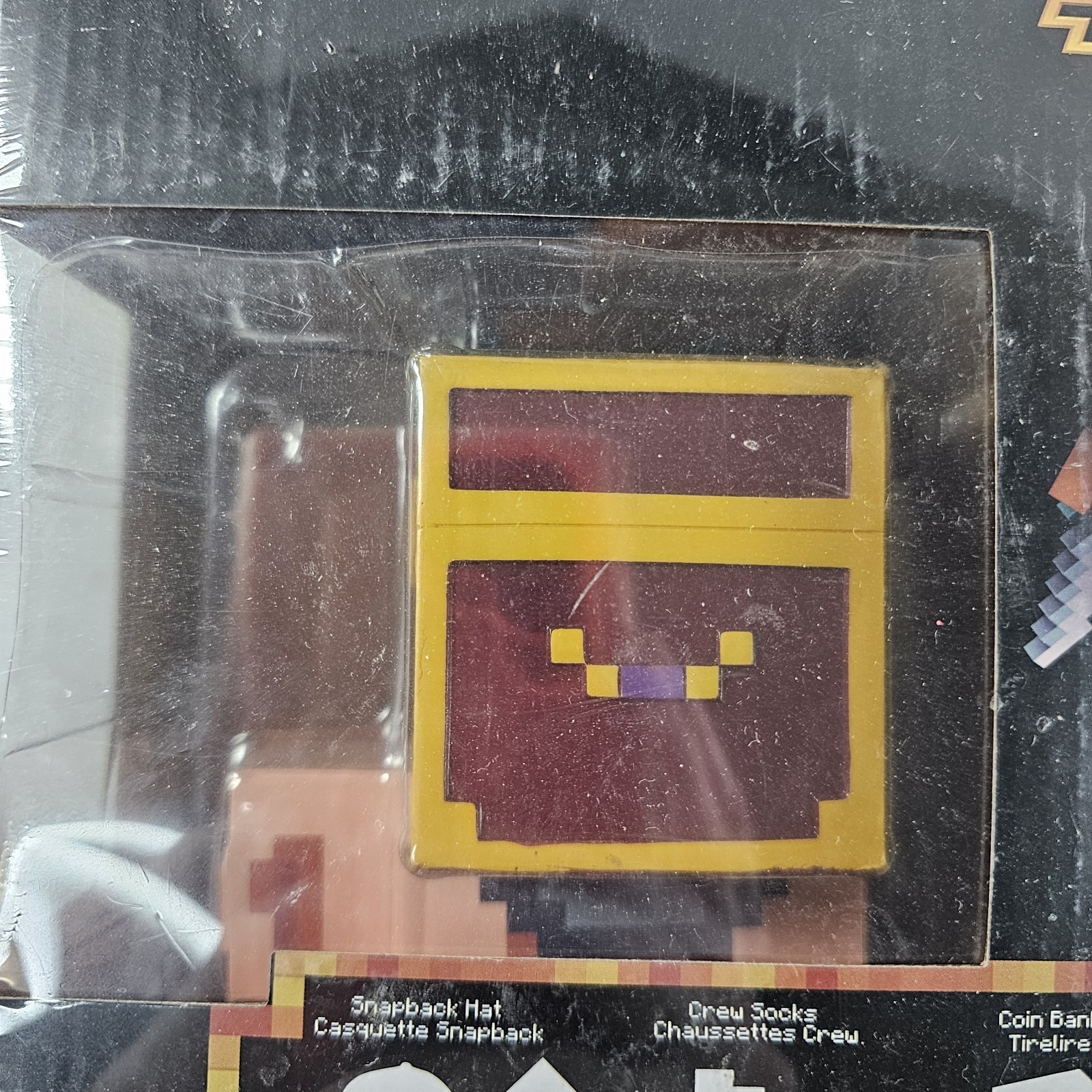 Culturefly Minecraft Dungeon Collectors Box Hat, Patches, Coin Bank, Socks NIB