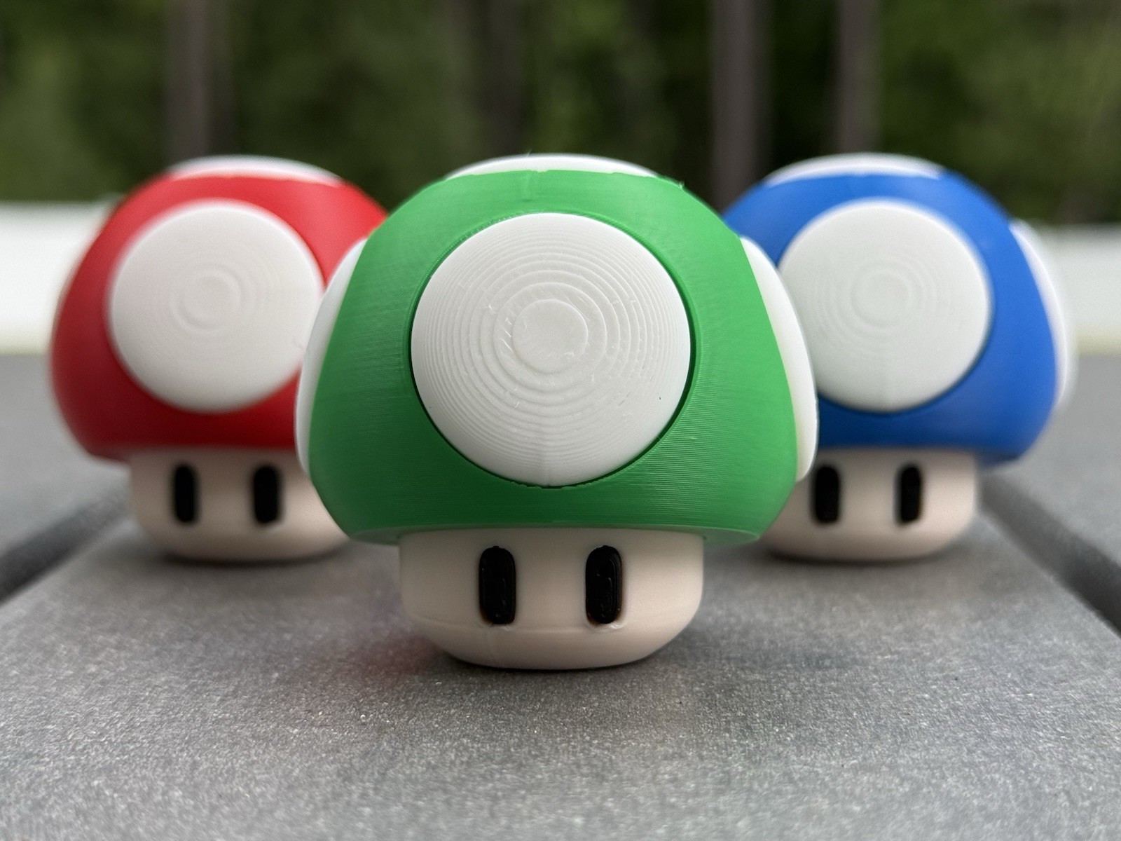 3D Printed Super Mario Mushrooms (Red, Green & Blue)