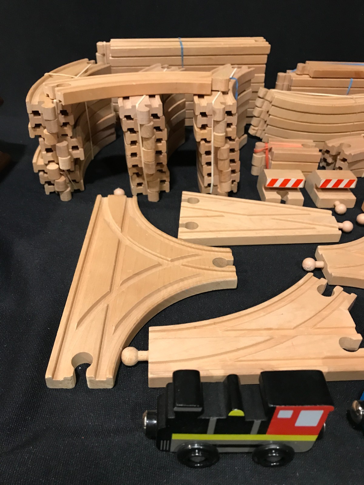 Thomas Train Compatible Wooden Railway; 64 Tracks; 13 Vehicles; 6 Trestles