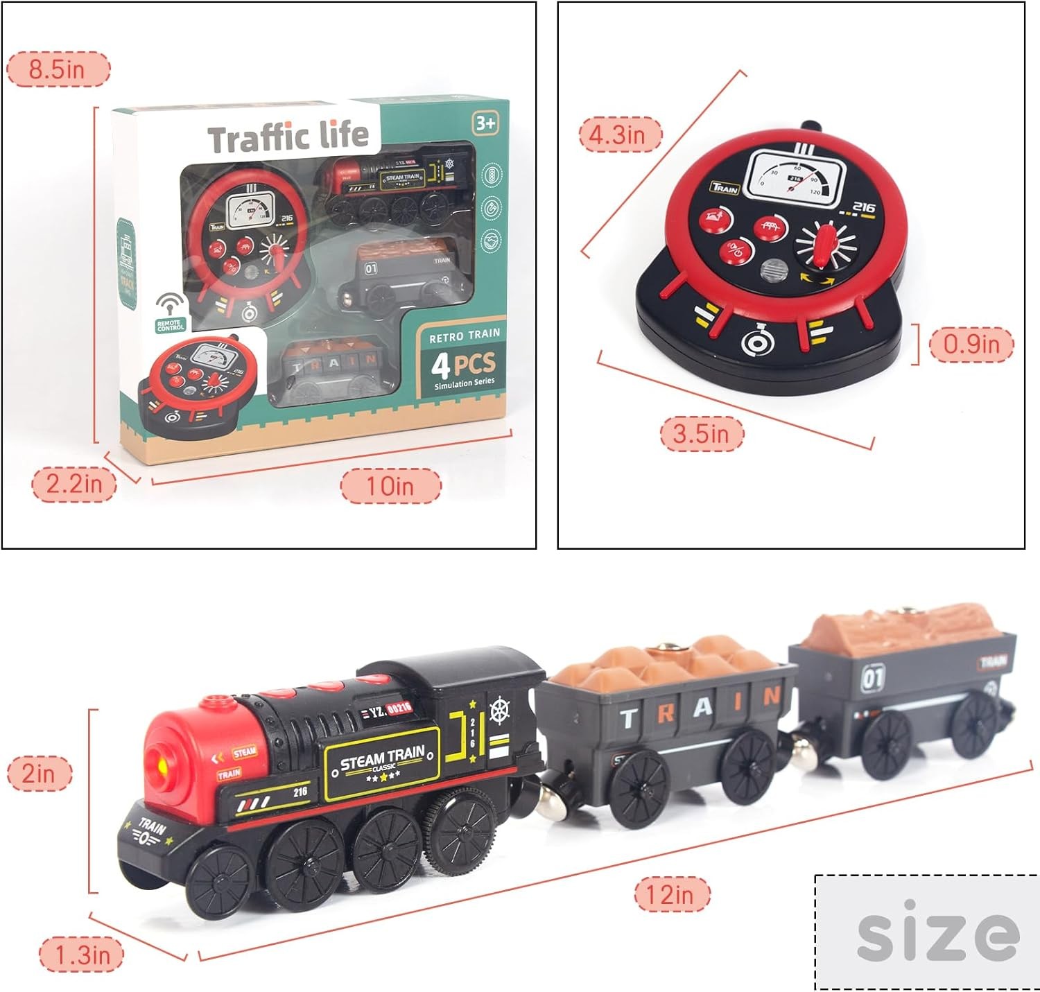 Motorized Train for Wooden Track, Remote Control Train with Magnetic Connection,