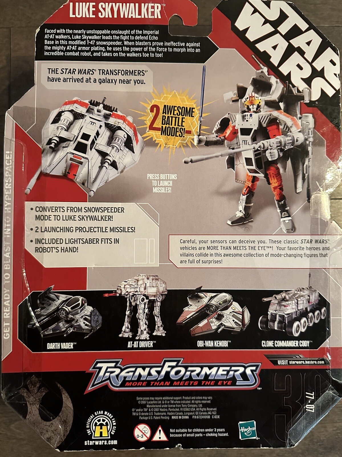Star Wars/Transformers Crossover Luke Skywalker SNOWSPEEDER Mint in box 2007 mib