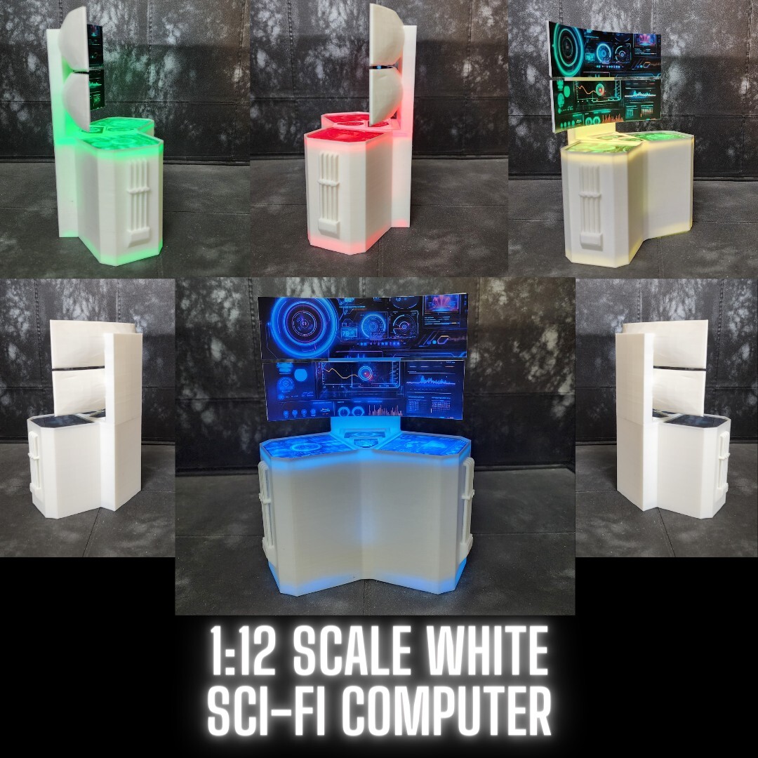 1 SCI FI COMPUTER STATION With LED Light, For 1:12 Scale Figures, Custom Design