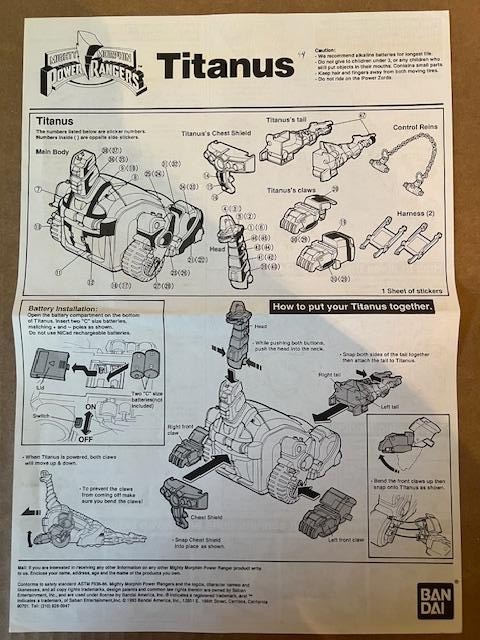 VTG 1993 Mighty Morphin Power Rangers Titanus Carrier Zord Instructions Only