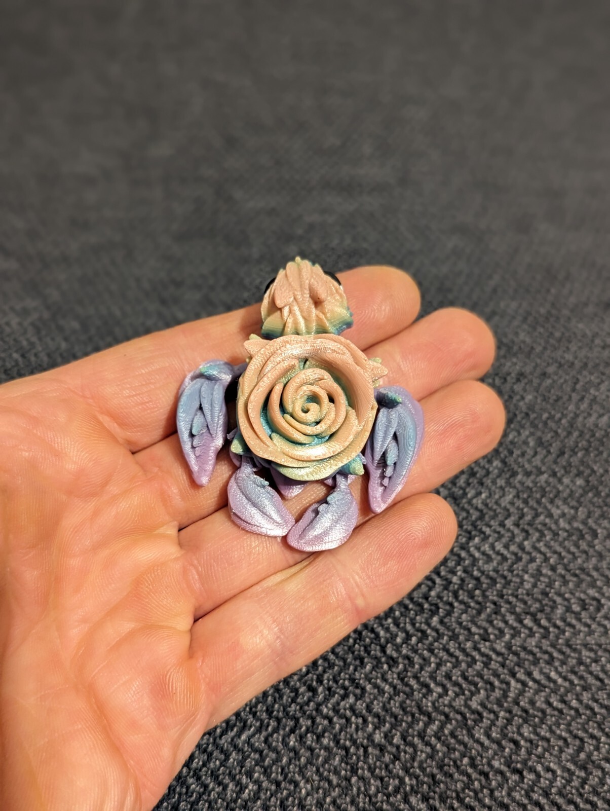 Rose Turtle 3D Printed Articulated Keychain Turtle Eyes Is Hand Painted..