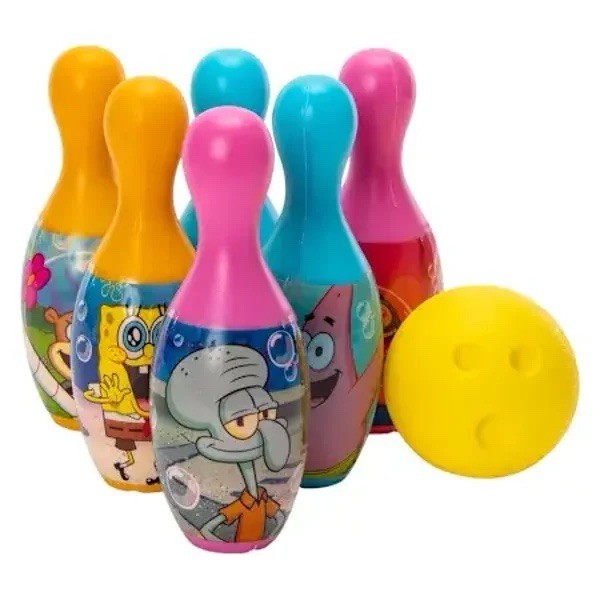 Spongebob Bowling Set Toy Gift Set For Kids Indoor Outdoor Fun 6 Pins 1 Ball