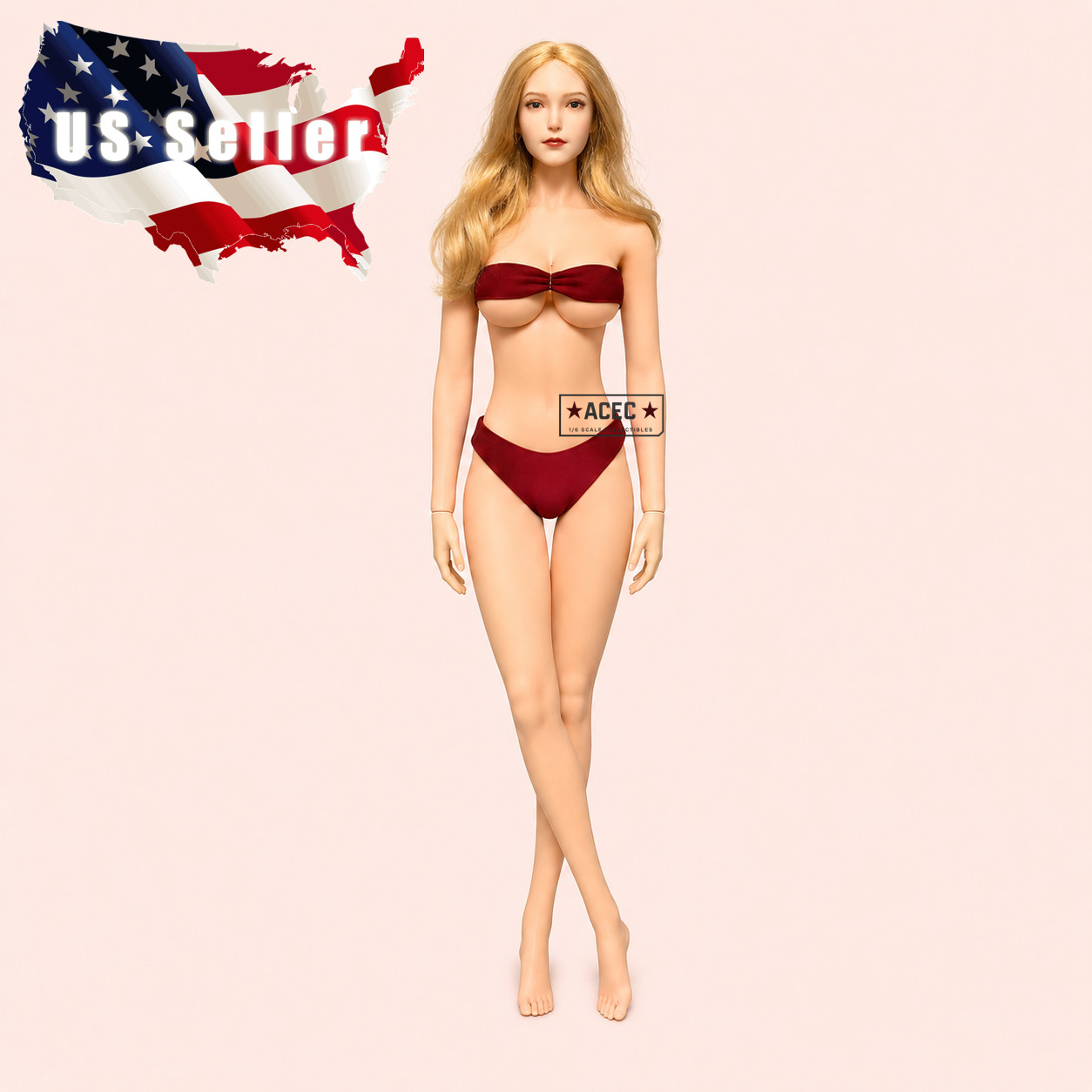Custom PHICEN 1/6 Long Blonde Hair Pale Female L Bust Seamless Figure Full Set