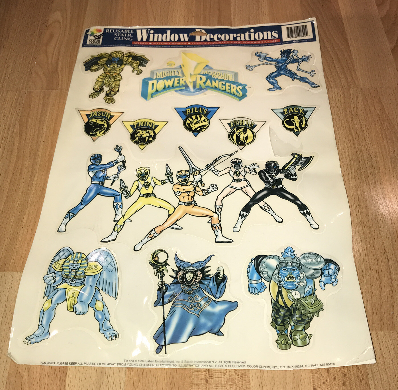 VTG POWER RANGERS REUSABLE WINDOW DECORATIONS STATIC CLING 1994 SABAN