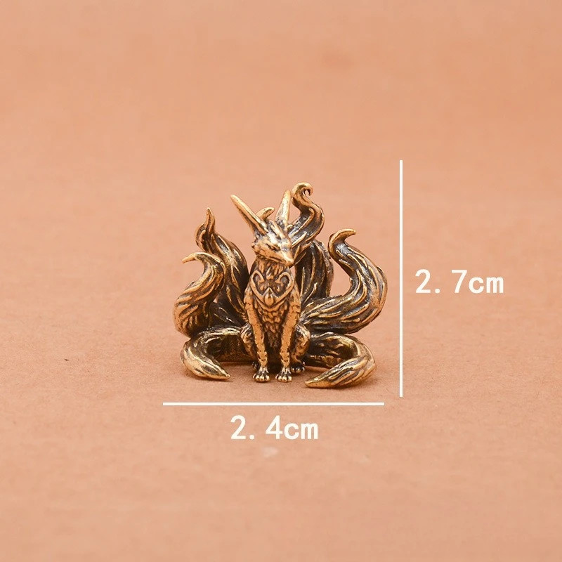 Brass Nine Tailed Fox Statue Mini Copper Animal Figurine Desk Home Decor