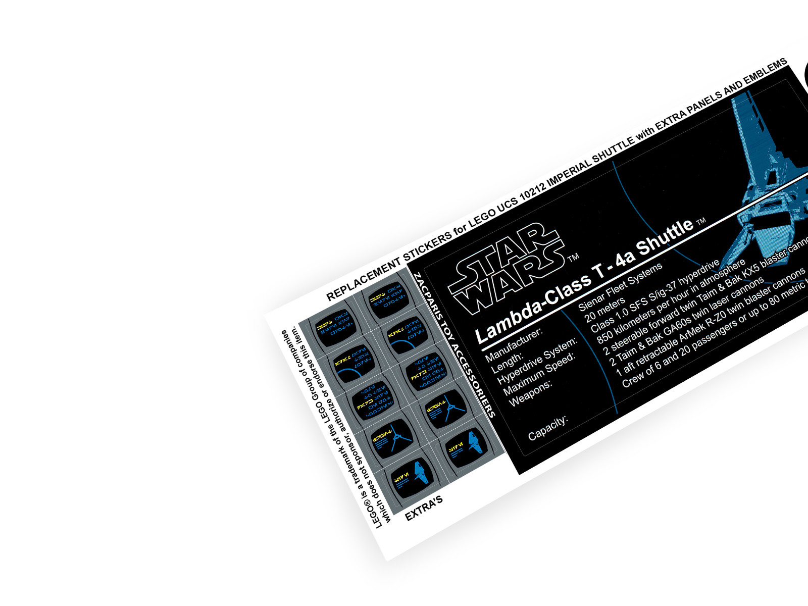 REPLACEMENT STICKERS for STAR WARS Set 10212 75094 IMPERIAL SHUTTLE ,MODELS,ETC
