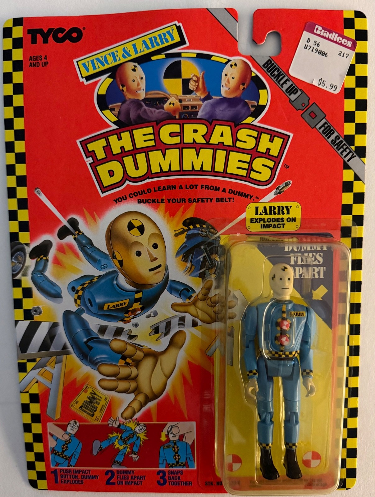 AFA READY LARRY The Crash Test Dummies 1991 LARRY Action Figure Tyco Toys MOC!!