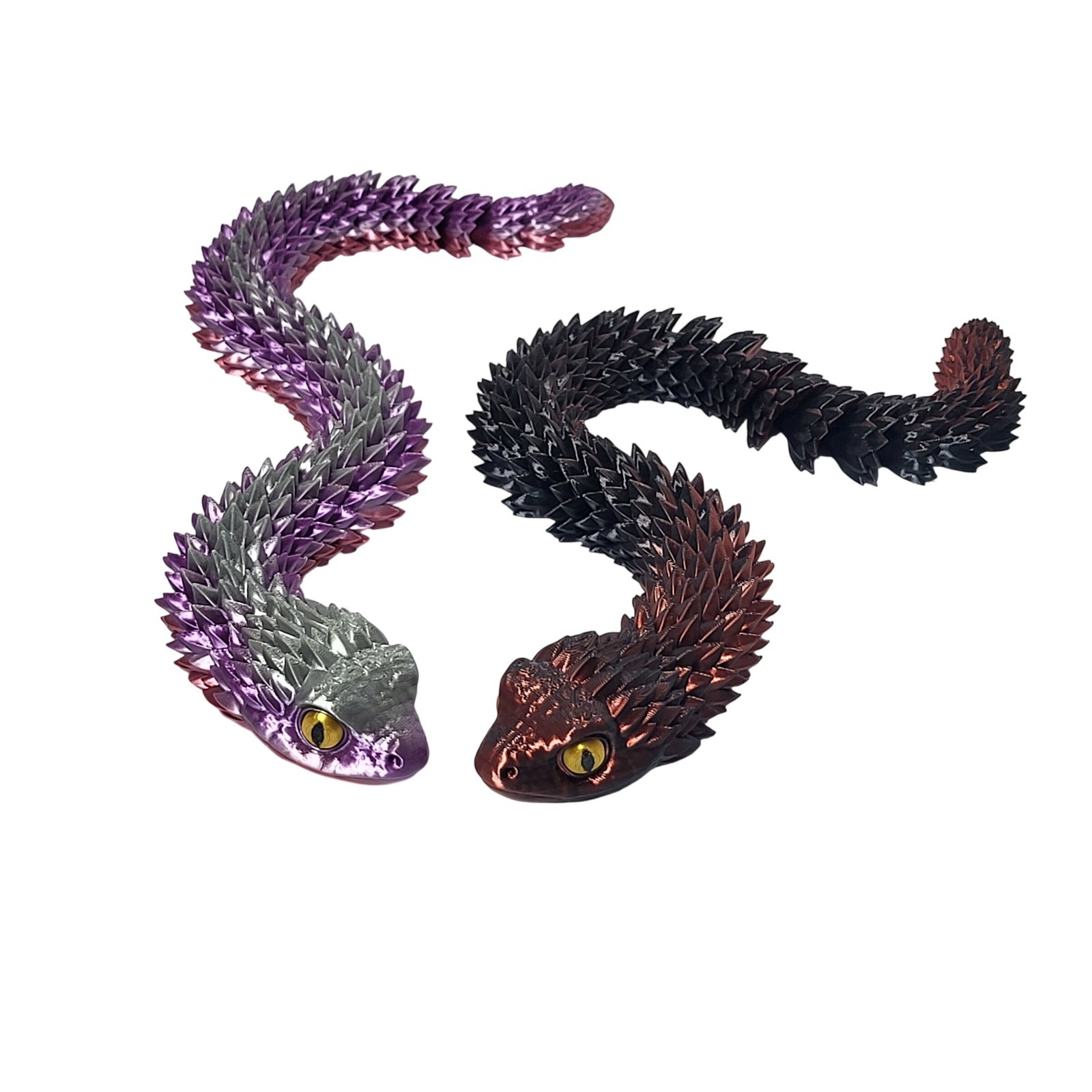 Set of 2 Articulated 3D Printed Bush Viper Snake Fidget Toy Purple Copper 14.5&Prime;
