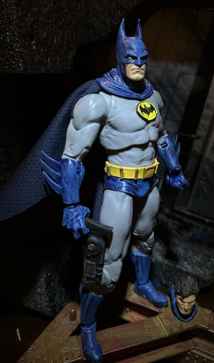 Custom McFarlane Batman Year 2 Figure Rare Cowl Unmasked Headswap W/ Base LOOK!!