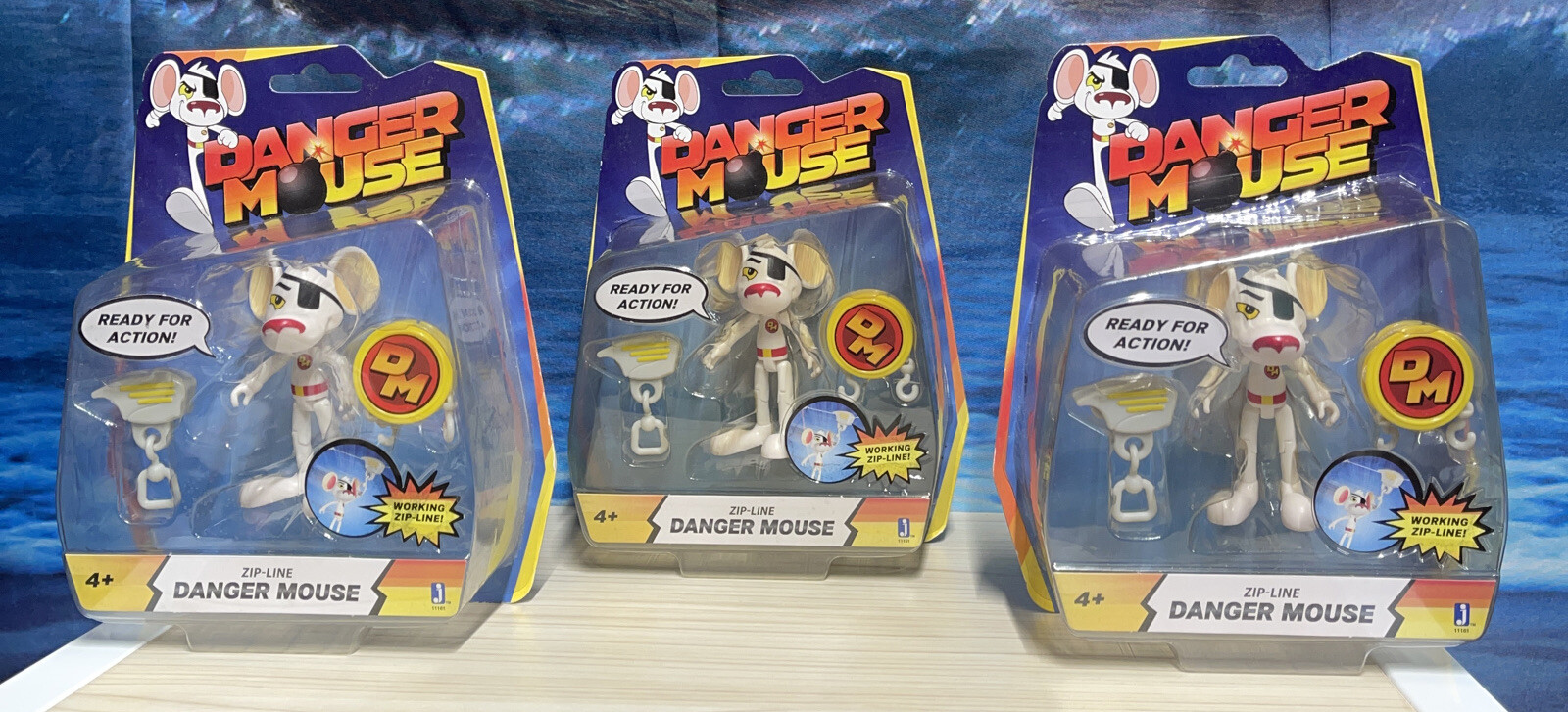 3 Danger Mouse Action Figure Toy Zip Line 3&Prime; Tv Show Kids Rare New in Box Sealed