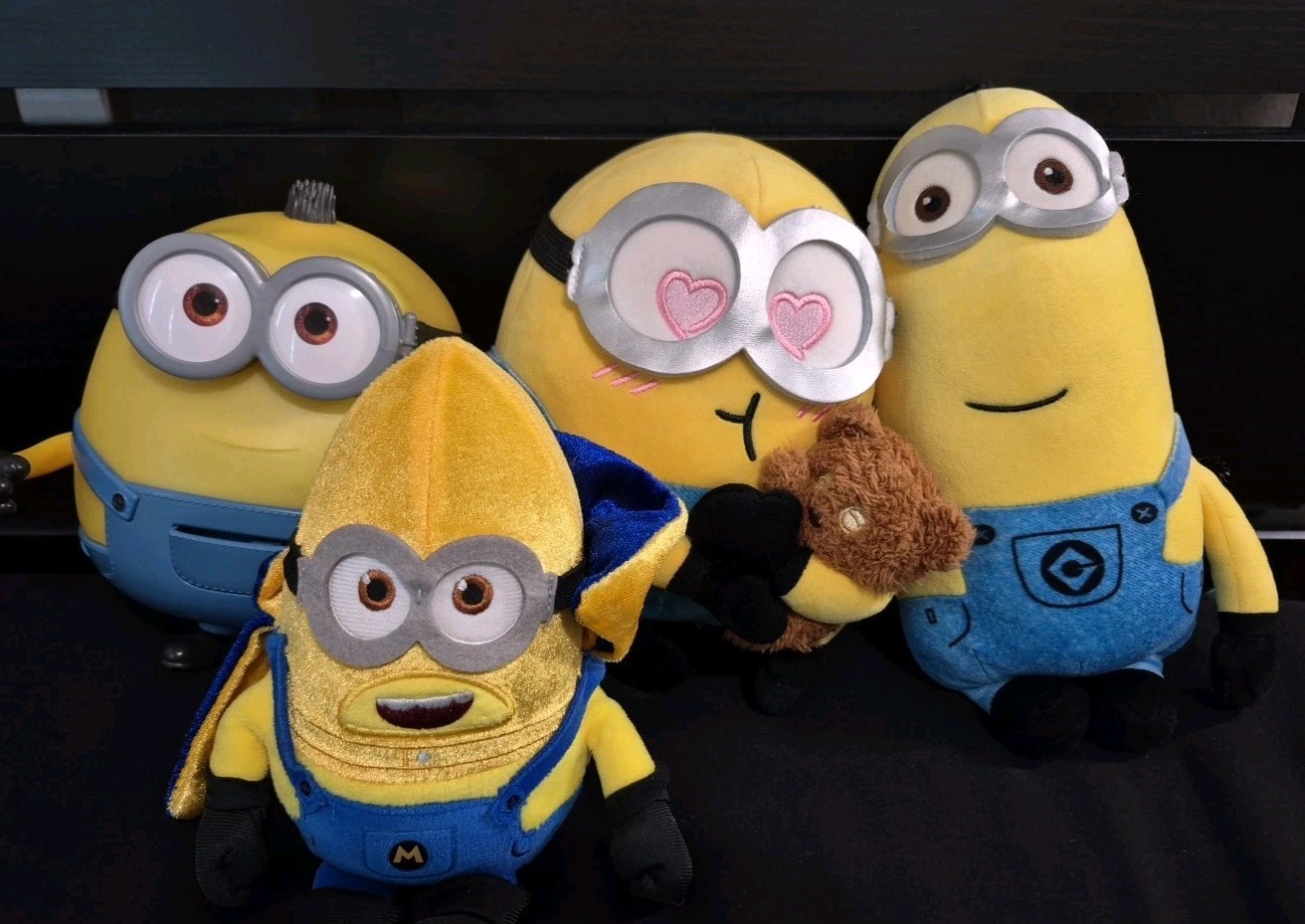Lot of 4 Minions : Babble Otto, Kevin, Bob w/bear, Mega Gus Plush Toys!