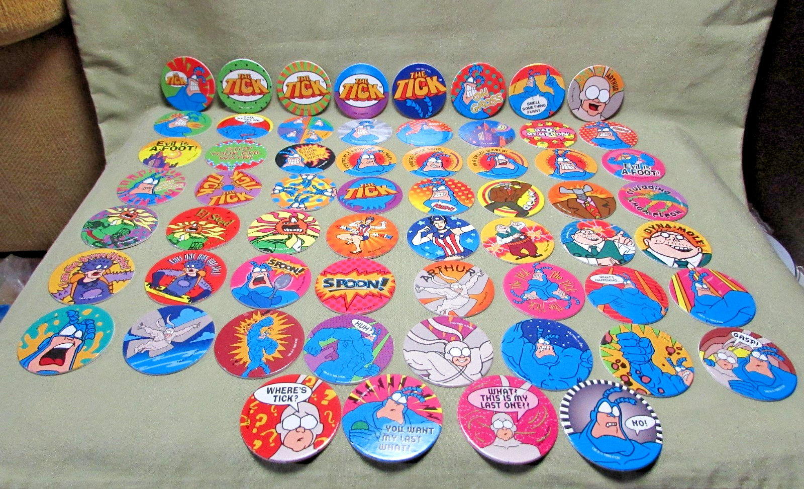 1995 THE TICK POG MILKCAP COMPLETE SET of 60 Fox Children&rsquo;s Network Ben Edlund