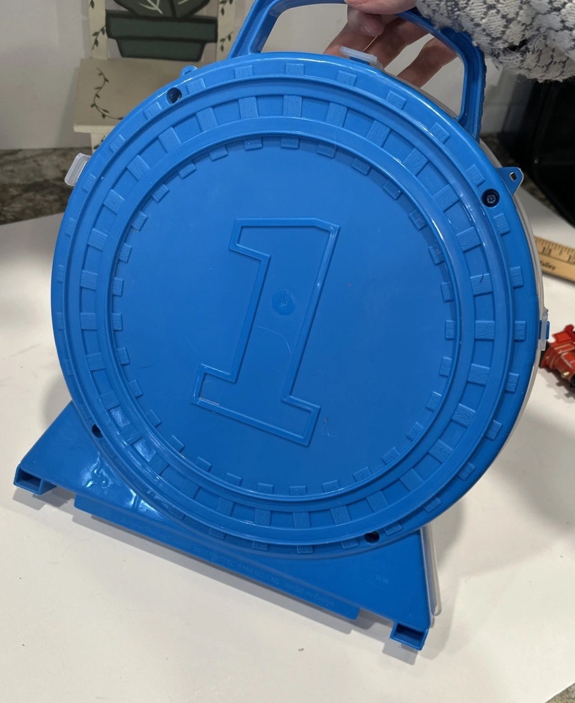 Thomas Miniature Train Set Blue Circular Storage Case With Trains And Extra