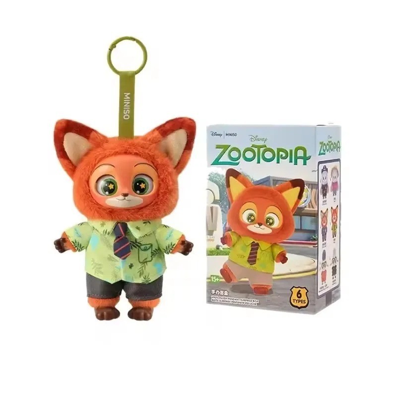 Authentic MINISO Zootopia Nick Plush Toy Charm Confirmed Blind Box Pendant Gift