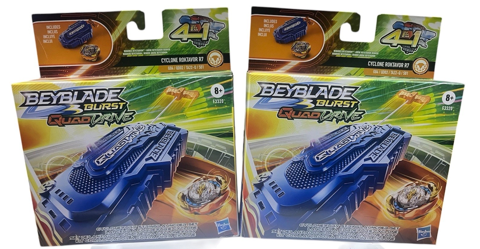 2X Beyblade Burst QuadDrive Cyclone Fury String Launcher Set Roktavor R7 Hasbro
