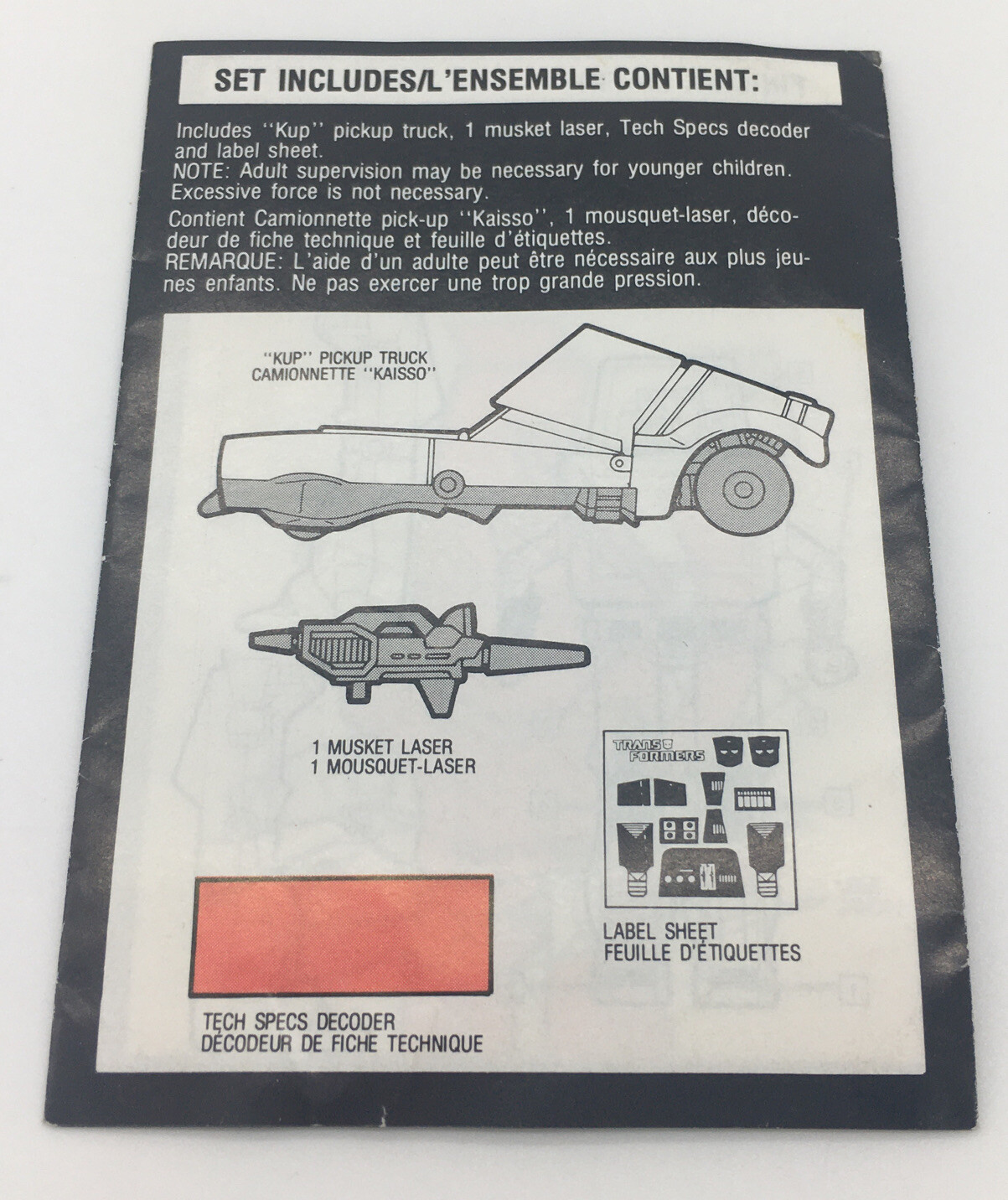 Transformers G1 Kup Instruction Booklet Only Rare English / French Version