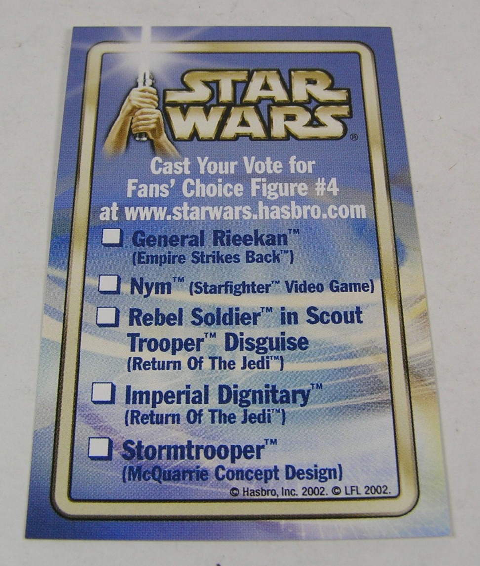 Star Wars Celebration II Fans&rsquo; Choice #4 Ballot Vote Card 3.5&Prime;x2.25&Prime; 2002 Hasbro