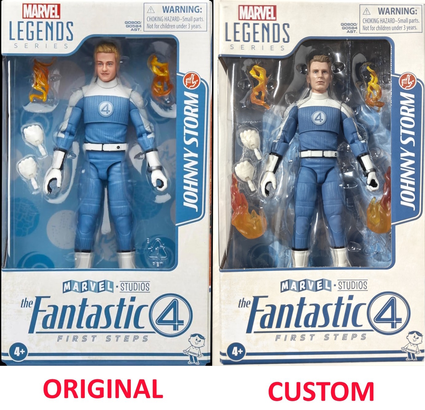 Hasbro Marvel Legends F4 First Steps Johnny Storm with CUSTOM Chris Evans head