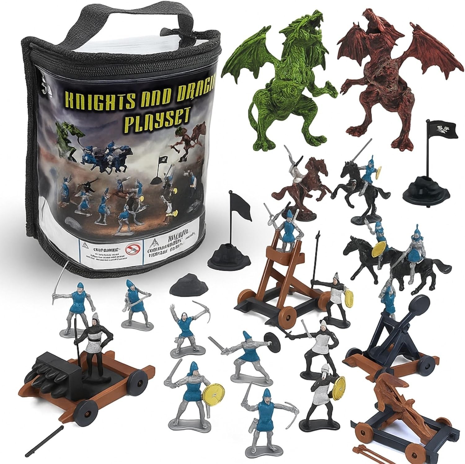 Medieval Knights and Dragons Figures Playset – 42 Plastic Fantasy Soldier Fig..