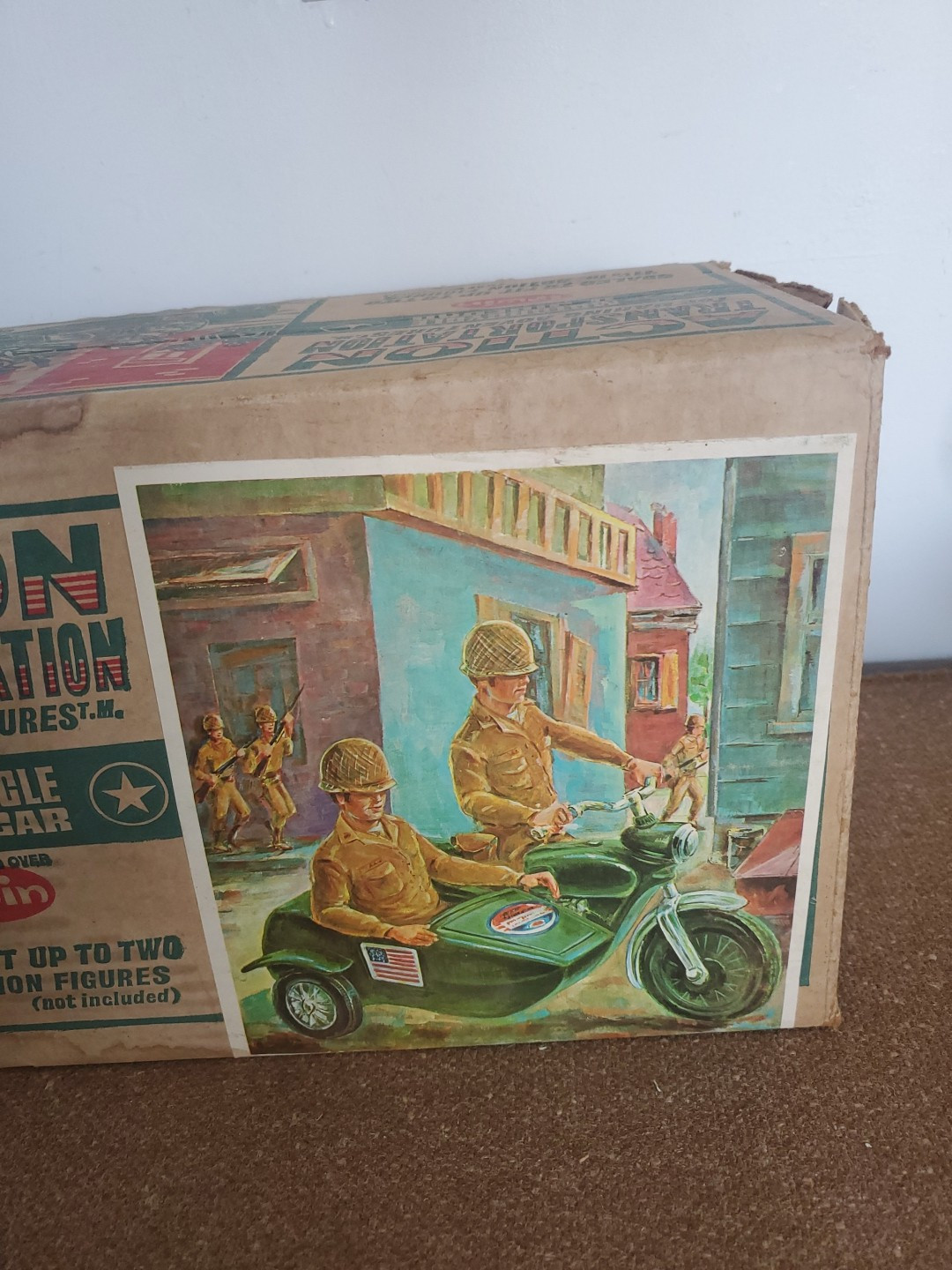 IRWIN ACTION TRANSPORTATION GREEN MOTORCYCLE AND SIDECAR ORIGINAL BOX ONLY