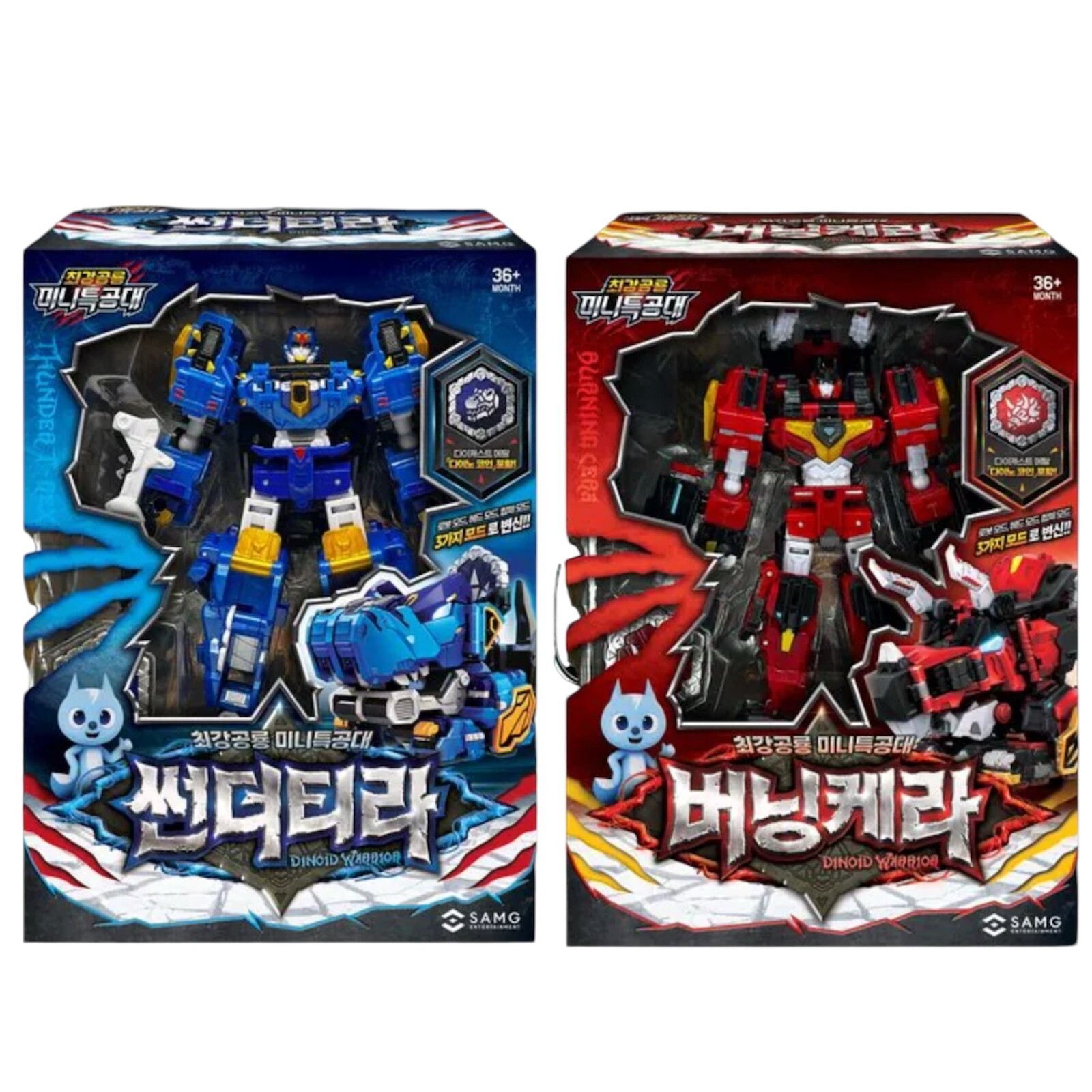 2025 Miniforce Dinoid Warrior BURNING KERA + THUNDER TYRA Transformer Robot Toy