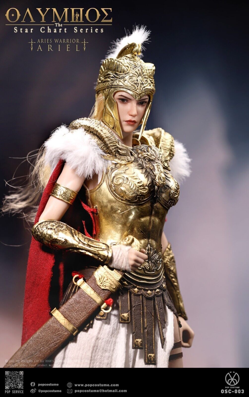 New POP COSTUME Olympus Aries Female Warrior Ariel with Movable Eyes 1/6 Model
