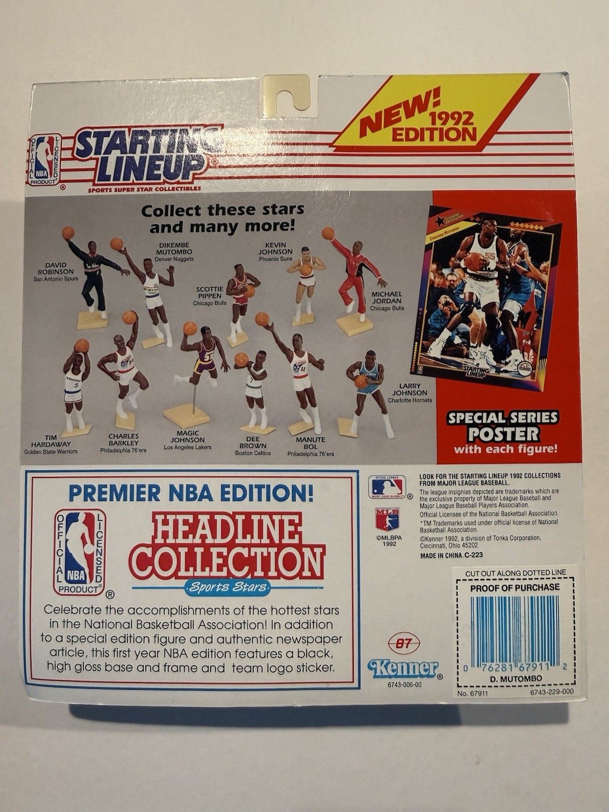 💥🏀 1992 DIKEMBE MUTOMBO Starting Lineup, Denver Nuggets, Card & Poster 🏀💥