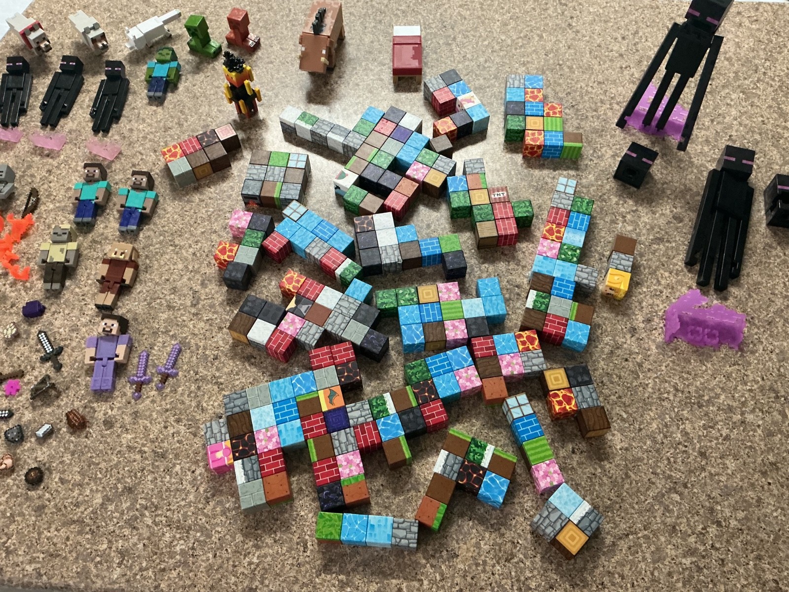 Minecraft Figures and Magnetic Blocks HUGE Lot
