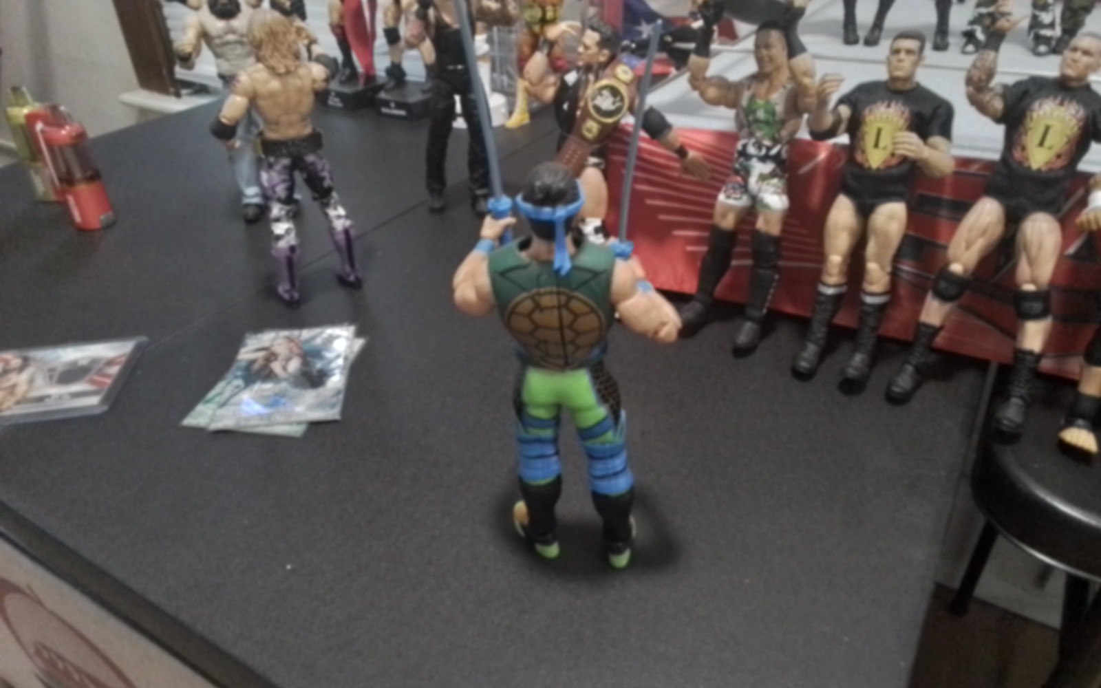WWE Seth Rollins Mattel Ninja Turtle Figure Topps Worn Shirt Relic #52 of 199!