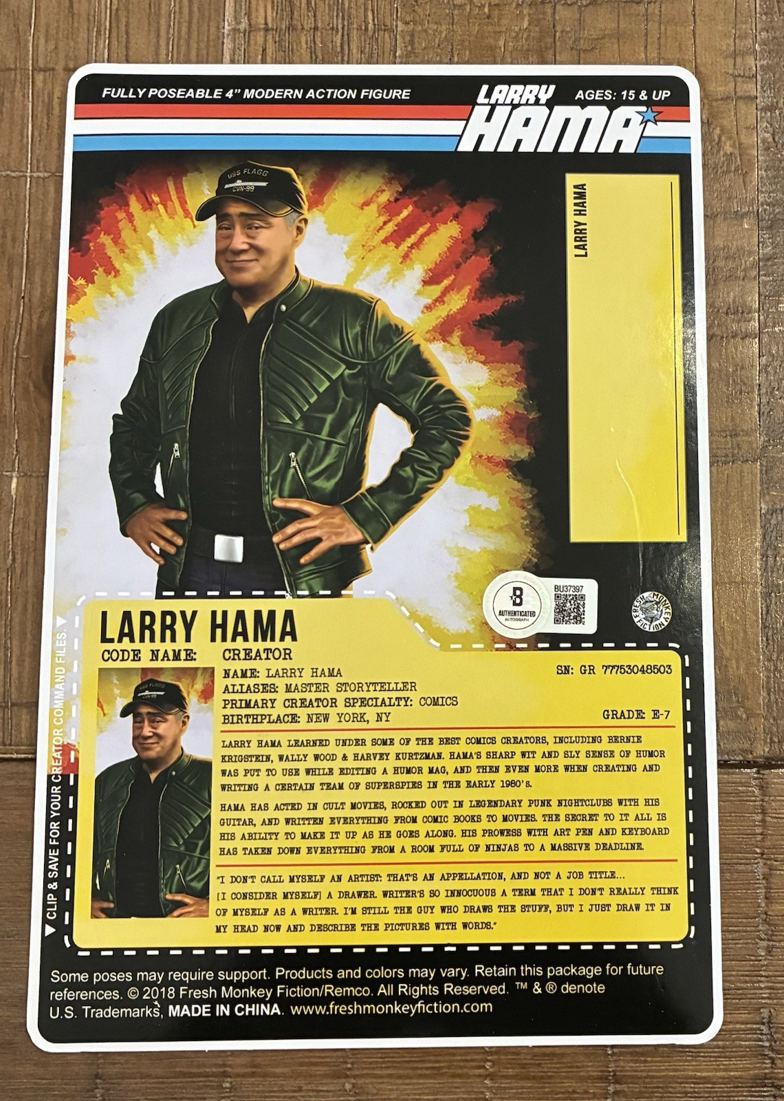 Larry Hama Signed Action Figure Cardback Beckett BAS Fresh Monkey Fiction GI Joe