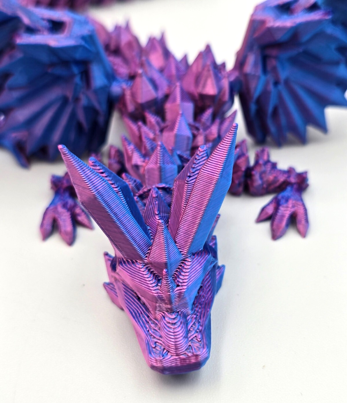 3D Printed Dragon Egg with Winged Dragon, 9&Prime; Articulated, Purple