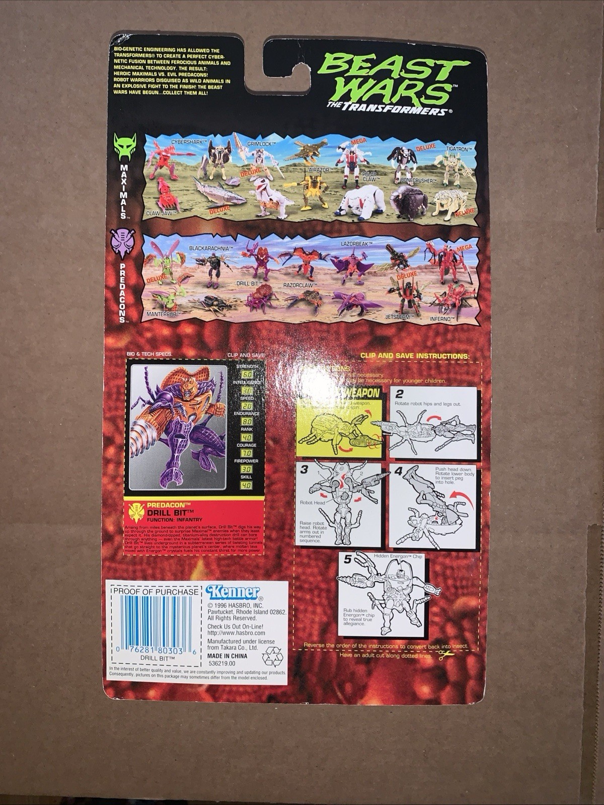 Beast Wars Transformers Drill Bit Predacon Kenner 1996 Action Figure NEW SEALED
