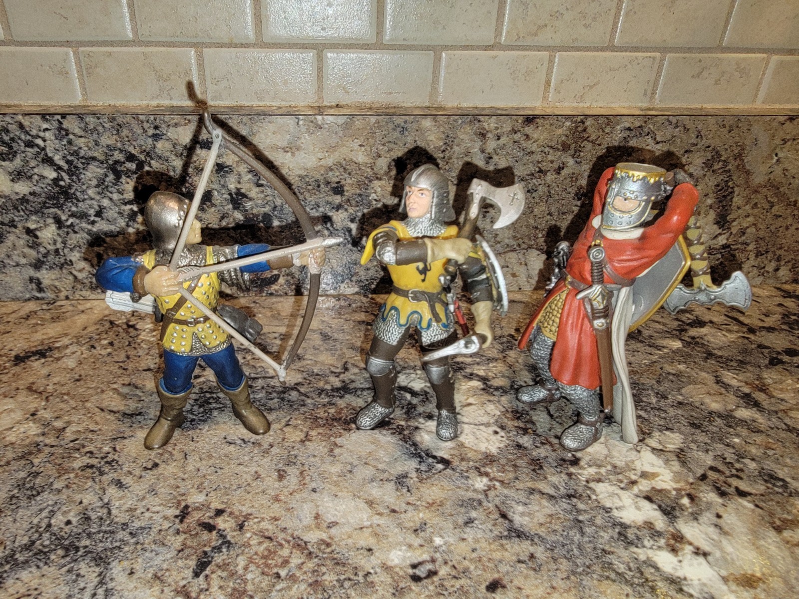 Lot of 3 Schleich Medieval World of KNIGHTS ARCHERS 4 Inch Blue Gold & Red